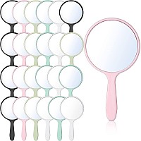 Jetec 25 Pcs Handheld Mirror With Handle 394 L X 217 W Small Portable Round Mirror Bulk For Kids Travel Makeup Classroom