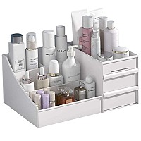 skin care organizer,Makeup Desk Organizer With Drawers,countertop Organizer for cosmetics,Vanity brush with Holder for Lipstick, Brushes, Eyeshadow, and Jewelry Desktop Finishing Dresser (White)