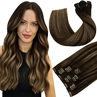 Hetto Clip In Human Hair Extensions Ombre Darkest Brown To Ash Brown Clip In Hair Extensions Remy Human Hair 7 Pieces 10520G Ba