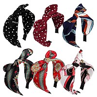 Jaciya 6 Pieces Knotted Bow Headbands For Women Turban Wide Headbands For Women Knot Headband 6 Colors Fashion Polka Dot Head