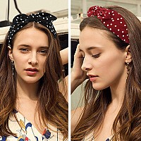 Jaciya 6 Pieces Knotted Bow Headbands For Women Turban Wide Headbands For Women Knot Headband 6 Colors Fashion Polka Dot Head