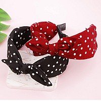 Jaciya 6 Pieces Knotted Bow Headbands For Women Turban Wide Headbands For Women Knot Headband 6 Colors Fashion Polka Dot Head