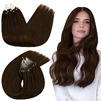 Ugeat Micro Ring Human Hair Extensions Brown Micro Hair Extensions Real Human Hair Dark Brown Micro Loop Hair Extensions Brown H