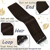 Ugeat Micro Ring Human Hair Extensions Brown Micro Hair Extensions Real Human Hair Dark Brown Micro Loop Hair Extensions Brown H