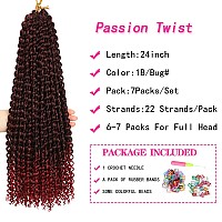 Ubeleco Long Passion Twist Hair24 Inch Water Wave Crochet Hair 7 Packs Passion Twist Crochet Hair For Women Ombre Burgundy Long