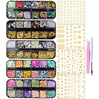 Edittime 5 Boxes 3D Nail Art Crushed Sea Shell Irregular Iridescent Natural Abalone Seashell Slices Starfish Metal Sea Star Conc