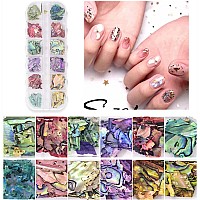 Edittime 5 Boxes 3D Nail Art Crushed Sea Shell Irregular Iridescent Natural Abalone Seashell Slices Starfish Metal Sea Star Conc