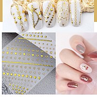 8 Sheets Gold Nail Art Stickers Decals 3D Selfadhesive Nail Art Design Metallic Chains Line Triangle Heart Circle Nail Decorati