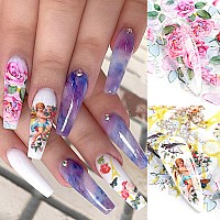 Valentines Day Nail Art Foil Transfer Nail Art Stickers Decals Nails Supplies Rose Lips Heart Love Letters Holographic Nail Art