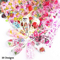 Valentines Day Nail Art Foil Transfer Nail Art Stickers Decals Nails Supplies Rose Lips Heart Love Letters Holographic Nail Art