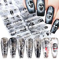 Punk Skull Nail Foil Transfer Stickers Decals Nail Art Foils Skeleton Skull Pirate Holographic Nail Art Film Design For Women Gi