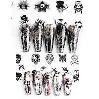 Punk Skull Nail Foil Transfer Stickers Decals Nail Art Foils Skeleton Skull Pirate Holographic Nail Art Film Design For Women Gi