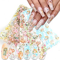 Flowers Nail Art Stickers Transfer Foils Decals Nail Art Film Flowers With Angel Pattern Nail Foils Design Holographic Nail Art