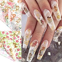 Flowers Nail Art Stickers Transfer Foils Decals Nail Art Film Flowers With Angel Pattern Nail Foils Design Holographic Nail Art