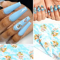 Flowers Nail Art Stickers Transfer Foils Decals Nail Art Film Flowers With Angel Pattern Nail Foils Design Holographic Nail Art