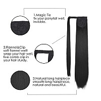 Seikea Clip In Ponytail Extension Wrap Around Long Straight Pony Tail Hair Synthetic Hairpiece For Women 35 Inch Color Black Bro