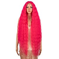 Style Icon 41 Lace Front Wigs Long Wavy Synthetic Wigs With Baby Hair Half Hand Tied 130 Density Wigs 41 Inches Pink1