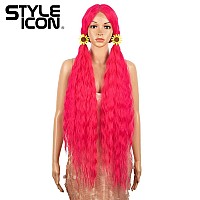 Style Icon 41 Lace Front Wigs Long Wavy Synthetic Wigs With Baby Hair Half Hand Tied 130 Density Wigs 41 Inches Pink1