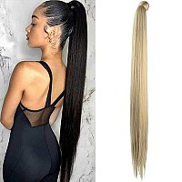 Seikea Clip In Ponytail Extension Wrap Around Long Straight Pony Tail Hair Synthetic Hairpiece For Women 35 Inch Color Ash Blond