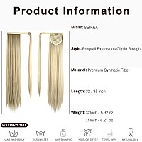 Seikea Clip In Ponytail Extension Wrap Around Long Straight Pony Tail Hair Synthetic Hairpiece For Women 35 Inch Color Ash Blond