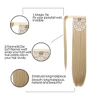 Seikea Clip In Ponytail Extension Wrap Around Long Straight Pony Tail Hair Synthetic Hairpiece For Women 35 Inch Color Ash Blond