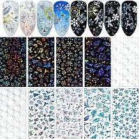 Christmas Nail Art Foils Transfer Stickers Winter Nail Foil Decals Adhesive Acrylic Nails Design Supplies Holographic Laser Star