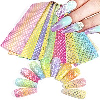 Fish Scales Nail Art Foils Colorful Nail Foil Transfer Stickers Decals Holographic Laser Line Mermaid Nail Art Design For Women