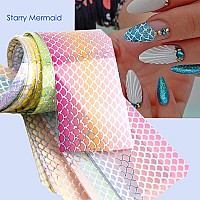 Fish Scales Nail Art Foils Colorful Nail Foil Transfer Stickers Decals Holographic Laser Line Mermaid Nail Art Design For Women