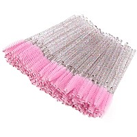 Btyms 100 Pieces Crystal Eyelash Mascara Brushes Spoolie Brush Lash Wands Applicator Disposable Eyebrow Light Pink