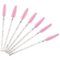 Btyms 100 Pieces Crystal Eyelash Mascara Brushes Spoolie Brush Lash Wands Applicator Disposable Eyebrow Light Pink