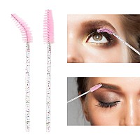 Btyms 100 Pieces Crystal Eyelash Mascara Brushes Spoolie Brush Lash Wands Applicator Disposable Eyebrow Light Pink