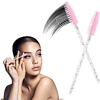 Btyms 100 Pieces Crystal Eyelash Mascara Brushes Spoolie Brush Lash Wands Applicator Disposable Eyebrow Light Pink