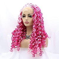 Xiweiya Long Curly Ombre Pink Mixed White Pink Lace Front Wigs Pink Curly Synthetic Lace Front Wig Loose Kinky Soft Lace Wig Hea