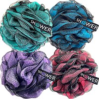 Loofah-Charcoal Bath-Sponge-Color-Set XL-75g by Shower Bouquet - Extra Large 4 Pack, Soft Mesh Black Bamboo Loufa Puff - Exfoliating Body Scrubber for Women and Men: Soothing Face & Body Exfoliator