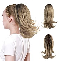 Cjl Hair 12 Inch Short Ombre Blonde Curly Claw Clip Ponytail Extension Fake Faux Drawstring Hair Piece Instant Updo Wavy Pony Ta