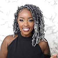 Toyotress Butterfly Locs Crochet Hair 12 Inch 7Pcs Ombre Gray Pretwisted Distressed Crochet Braids Short Bob Faux Locs Prel