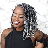 Toyotress Butterfly Locs Crochet Hair 12 Inch 7Pcs Ombre Gray Pretwisted Distressed Crochet Braids Short Bob Faux Locs Prel