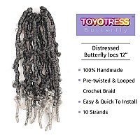 Toyotress Butterfly Locs Crochet Hair 12 Inch 7Pcs Ombre Gray Pretwisted Distressed Crochet Braids Short Bob Faux Locs Prel