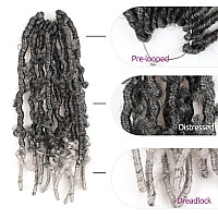 Toyotress Butterfly Locs Crochet Hair 12 Inch 7Pcs Ombre Gray Pretwisted Distressed Crochet Braids Short Bob Faux Locs Prel