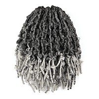 Toyotress Butterfly Locs Crochet Hair 12 Inch 7Pcs Ombre Gray Pretwisted Distressed Crochet Braids Short Bob Faux Locs Prel