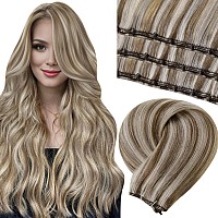 Laavoo Beaded Weft Hair Extensions Human Hair Micro Bead Hair Extensions Real Human Hair Light Brown With Platinum Blonde Beaded