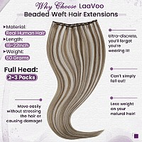 Laavoo Beaded Weft Hair Extensions Human Hair Micro Bead Hair Extensions Real Human Hair Light Brown With Platinum Blonde Beaded