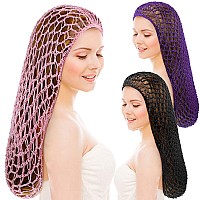 Waydress Hairband 3 Pieces Mesh Crochet Hair Net Cap Soft Rayon Snood Hat Sleeping Cap Hair Accessories For Women Black Pi