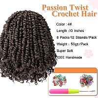 Umylar Passion Twist Hair 10 Inch 8 Packs Pre-twisted Passion Twist Crochet Hair For Black Women Pre-looped Short Passion Twist Bohemian Braids Synthetic Crochet Hair Extension(10 Inch (Pack of 8), 4#)