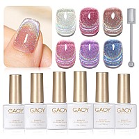 Gaoy Rainbow Glitter Cat Eye Gel Nail Polish Set 6 Holographic Sparkle Colors Gel Nail Kit For Nail Art Diy Manicure And Pedicu