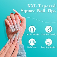 Lionvison No C Curve Square Nail Tips For Acrylic Nails Professional Xxl 12 Sizes Tapered Square Nail Tips French Half Cover Ex