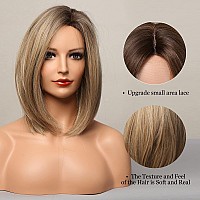 HAIRCUBE Ash Blonde Bob Wig Short Hair Side Parting Wig Hand-Tied Hairline Shoulder Length Ombre Wig Natural Looking Synthetic Ladies Wig