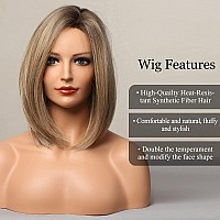 HAIRCUBE Ash Blonde Bob Wig Short Hair Side Parting Wig Hand-Tied Hairline Shoulder Length Ombre Wig Natural Looking Synthetic Ladies Wig