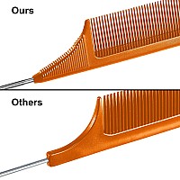 3 Packs Rat Tail Comb Steel Pin Rat Tail Carbon Fiber Heat Resistant Teasing Combs With Stainless Steel Pintail Orange