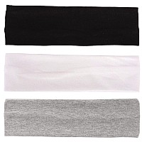 Mapofbeauty 3 Pack Yoga Headbands Stretchy Cotton Head Band Hairwarp Sports Running Exercise Gym Solid Color